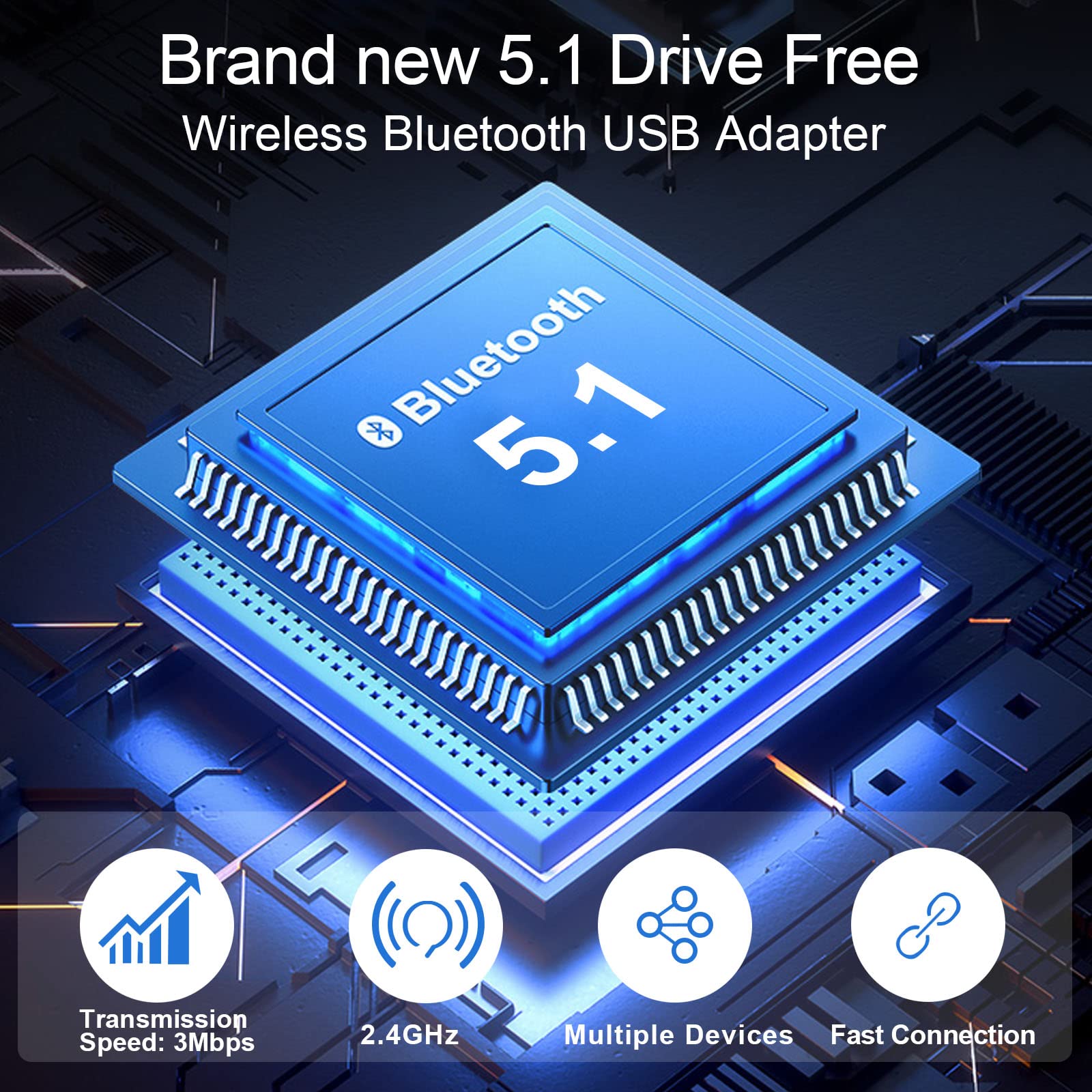 Usb Bluetooth 5.1 Adapter For Pc, Wireless Bluetooth Dongle Transmitter Receiver, Driver Free, For Desktop,Laptop,Keyboard,Mouse